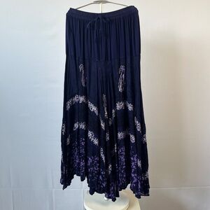 Flower | Vintage 90s Rayon Maxi Skirt with Embroidered Details | One Size